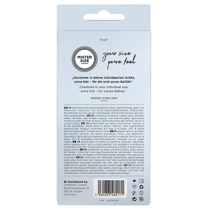 Презервативы Mister Size - pure feel - 64 (10 condoms), толщина 0,05 мм