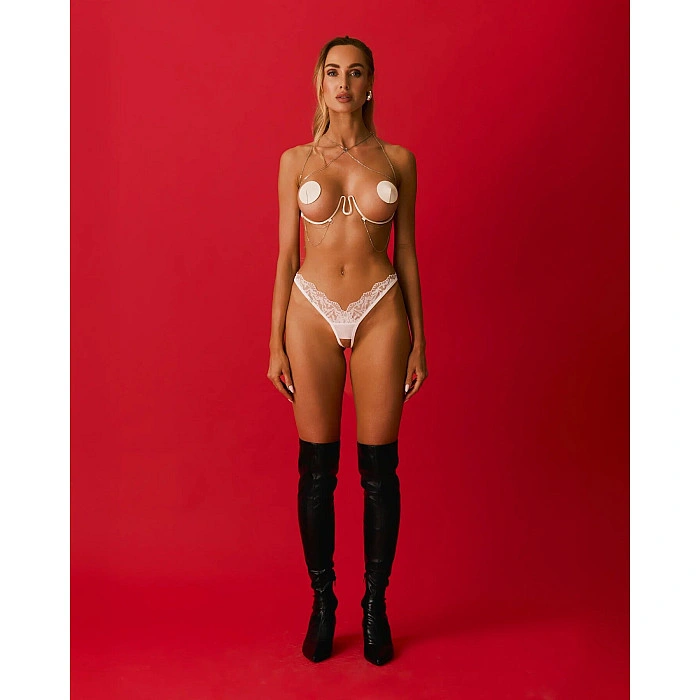 Прикраса на тіло Obsessive Lustique White harness bra S/M/L