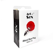 Металева анальна пробка М Art of Sex — Bunny Tails Butt plug, Білий