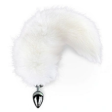 Металлическая анальная пробка с хвостом из натурального меха Art of Sex size M White fox