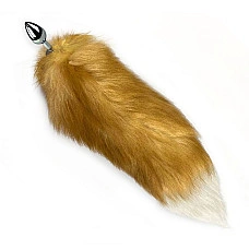 Металлическая анальная пробка с хвостом из натурального меха Art of Sex size M Red fox