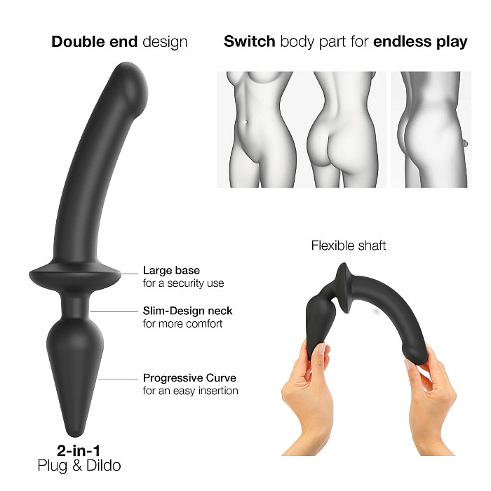 Анальная пробка с дилдо 2в1 Strap-On-Me SWITCH PLUG-IN DILDO Black XXL, диаметр 5,2/3,9 см