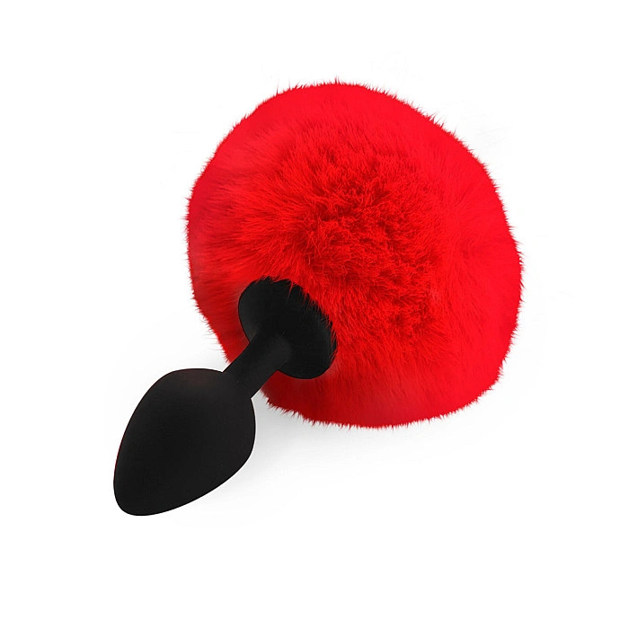 Силиконовая анальная пробка М Art of Sex - Silicone Butt plug Rabbit Tail Red, диаметр 3,5 см