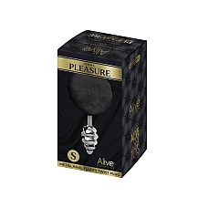 Металева анальна пробка Кролячий хвостик Alive Fluffy Twist Plug S Black, діаметр 2,9 см