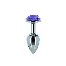 Металева анальна пробка Lux Active з трояндою - Rose Anal Plug - Purple, віброкуля в подарунок