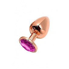 Металлическая анальная пробка Wooomy Tralalo Rose Gold Metal Plug Magenta S диаметр 2,8см, длина 7см
