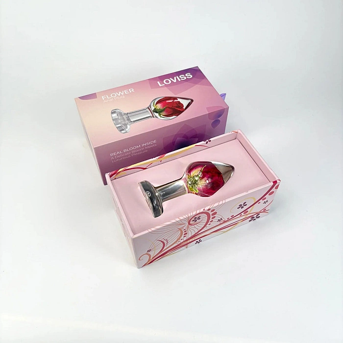 Роскошная анальная пробка Loviss Rose Anal Plug с настоящей розой внутри