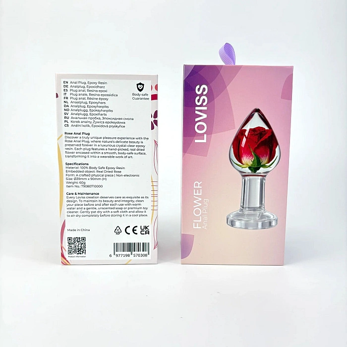 Роскошная анальная пробка Loviss Rose Anal Plug с настоящей розой внутри