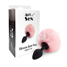 Силиконовая анальная пробка М Art of Sex - Silicone Butt plug Rabbit Tail Pink, диаметр 3,5 см
