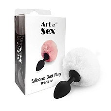 Силиконовая анальная пробка М Art of Sex - Silicone Butt plug Rabbit Tail White, диаметр 3,5 см