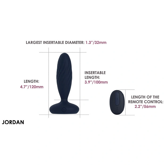 Анальная смарт-вибропробка с пульсацией Svakom Jordan Navy Blue, пульт ДУ