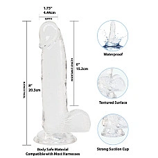 Прозрачный фаллоимитатор на присоске ADDICTION — Clear Dildo with Balls 8″, вибропуля в подарок