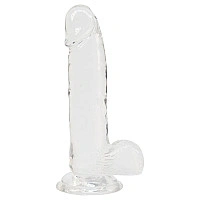 Прозорий фалоімітатор на присосці ADDICTION — Clear Dildo with Balls 8″, віброкуля в подарунок