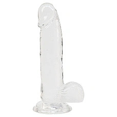 Прозрачный фаллоимитатор на присоске ADDICTION — Clear Dildo with Balls 8″, вибропуля в подарок