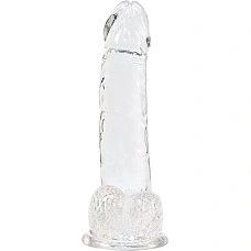 Прозрачный фаллоимитатор на присоске ADDICTION — Clear Dildo with Balls 8″, вибропуля в подарок