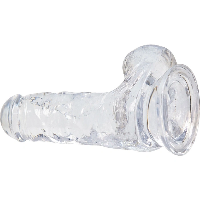 Прозорий фалоімітатор на присосці ADDICTION — Clear Dildo with Balls 6″, віброкуля в подарунок