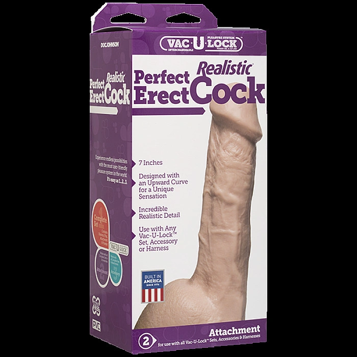 Фаллоимитатор Doc Johnson - 7 Inch Perfect Erect Cock, большая головка, Vac-U-Lock