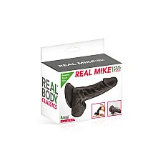 Фалоімітатор із присоскою Real Body — Real Mike Black, TPE, діаметр 3,8 см