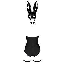 Еротичний костюм кролика Obsessive Bunny costume S/M, black, боді, чокер, гартери, панчохи, маска