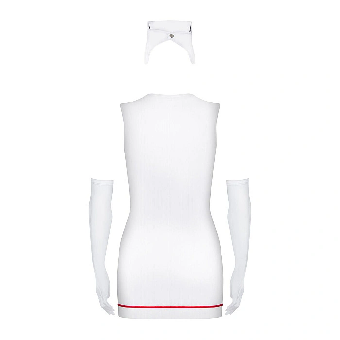 Эротический костюм медсестры Obsessive Emergency dress S/M, white, платье, стринги, перчатки, чепчик, стетоскоп