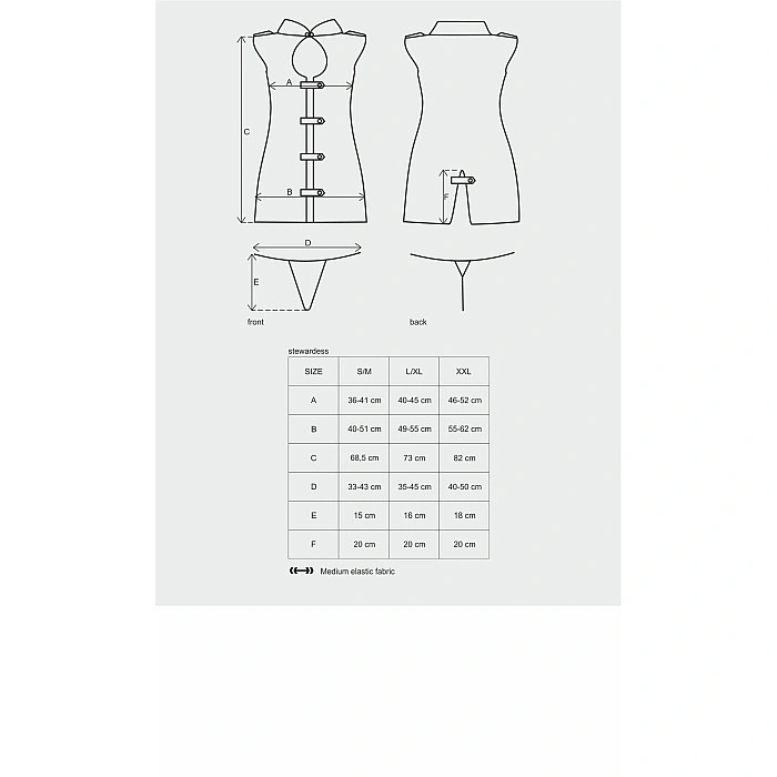 Еротичний костюм стюардеси Obsessive Stewardess 3 pcs costume grey L/XL, сірий, сукня, стрінги, піло