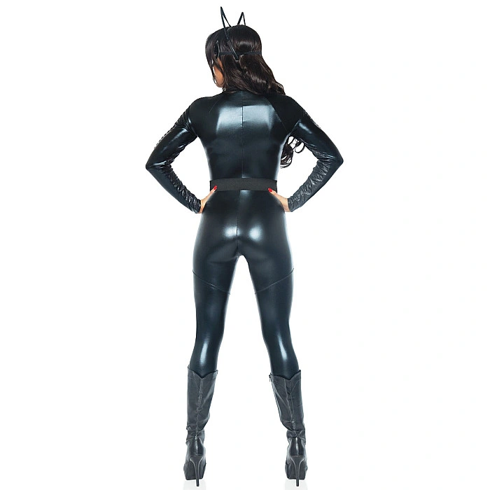 Эротический костюм супергероя-кошечки Leg Avenue Wicked Kitty L, комбинезон, пояс, маска, ушки