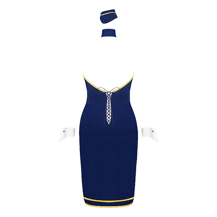 Еротичний костюм стюардеси Obsessive Stewardess uniform M/L, blue, сукня, пілотка, шарф, манжети