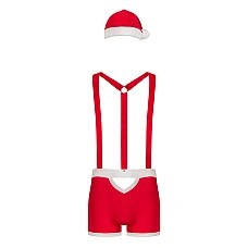 Чоловічий еротичний костюм Санта-Клауса Obsessive Mr Claus S/M, боксери на підтяжках, шапочка з помп