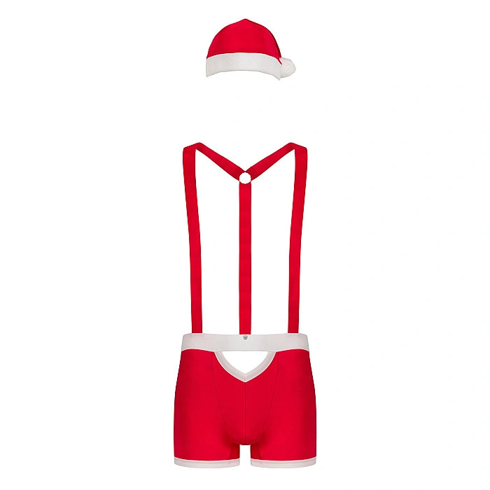 Чоловічий еротичний костюм Санта-Клауса Obsessive Mr Claus S/M, боксери на підтяжках, шапочка з помп