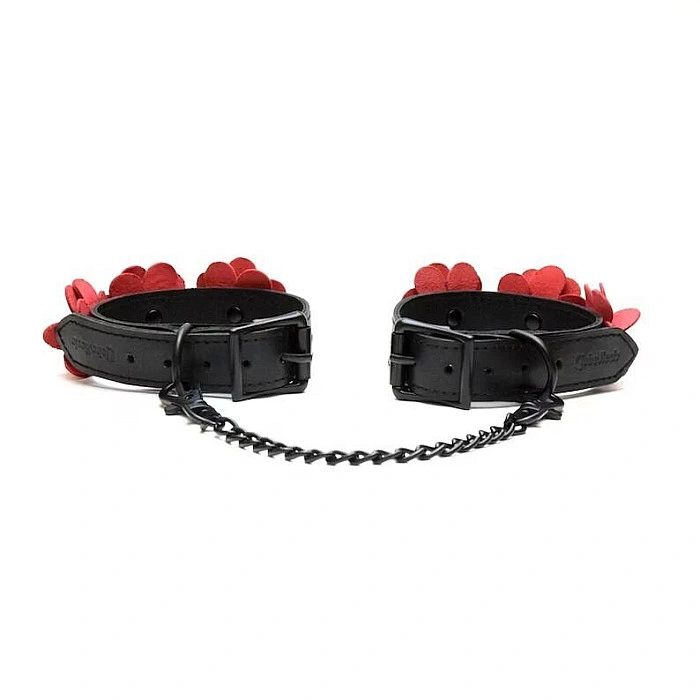 Наручники Liebe Seele Flower Rhythm - Black and Red Leather Flowers Hand Cuffs (м'яте паковання!!!)