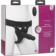 Страпон унисекс Doc Johnson Body Extensions – Be Aroused, вибрация, пульт управления, полая насадка