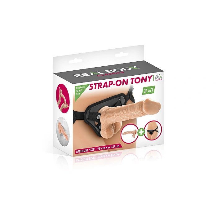 Женский страпон-трусики 2в1 Real Body — Tony: длина 18 см, диам. 3,5 см, трусики и фаллоимитатор