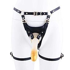 Страпон LOCKINK SEVANDA Queen Sheba Strapon Golden Dildo, регулируемые крепления, силиконовый дилдо