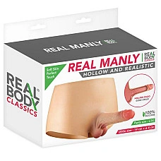 Силиконовые трусики с полым фаллоимитатором Real Body Real Manly Hollow, L/XL, для него