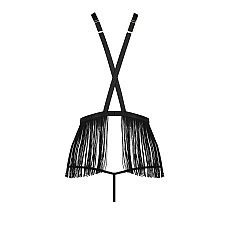 Комплект белья Passion Exclusive INDRA SET OpenBra L/XL, black, стринги, портупея с бахромой
