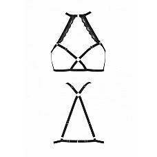 Портупея из стреп с кружевом Passion Exclusive LORRY BRA XXL/XXXL, black, стринги в комплекте