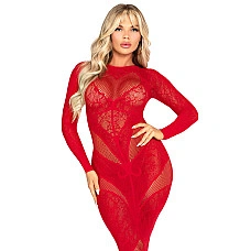 Платье с длинным рукавом Leg Avenue Lace and Net Bodycon Gown One Size, Red