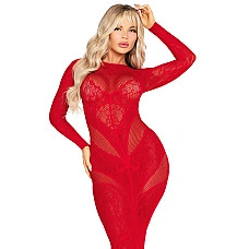 Платье с длинным рукавом Leg Avenue Lace and Net Bodycon Gown One Size, Red