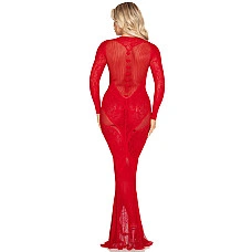 Платье с длинным рукавом Leg Avenue Lace and Net Bodycon Gown One Size, Red