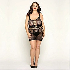Сетчатое платье с бабочками JSY «Сексапильная Эмили» Plus Size, Black, имитация шнуровки, кружево