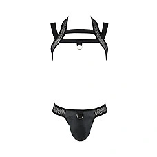 Комплект чоловічої білизни з кріпленнями Passion 043 JACOB XXL/XXXL Black, труси, шлейки