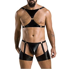 Комплект эротического мужского белья Passion 047 SET JOHN XXL/XXXL Black, трусы, портупея