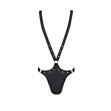 Чоловіче боді з люверсами Passion 028 HARRY L/XL Black, екошкіра, на шлейках