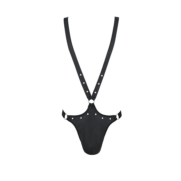 Чоловіче боді з люверсами Passion 028 HARRY S/M Black, екошкіра, на шлейках