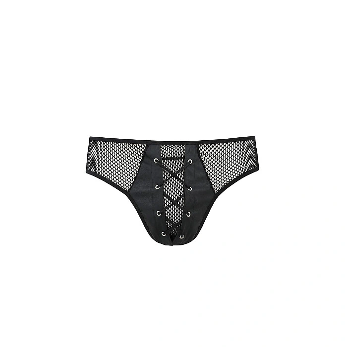 Чоловічі труси зі шнурівкою Passion 035 SLIP RICHARD S/M Black, екошкіра, сітка