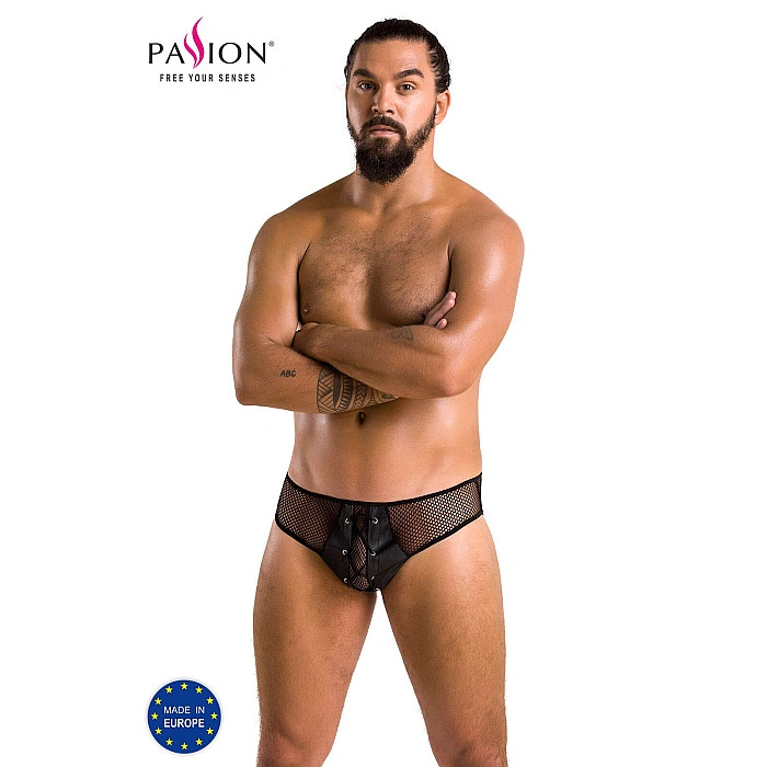 Чоловічі труси зі шнурівкою Passion 035 SLIP RICHARD S/M Black, екошкіра, сітка
