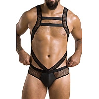Мужское эротическое сетчатое боди Passion 045 VICTOR S/M Black, экокожа, сетка