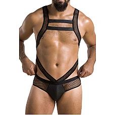 Чоловіче еротичне сітчасте боді Passion 045 VICTOR S/M Black, екошкіра, сітка