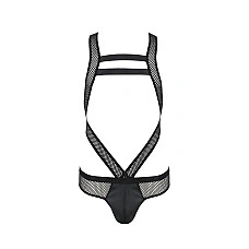 Чоловіче еротичне сітчасте боді Passion 045 VICTOR S/M Black, екошкіра, сітка