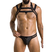 Комплект мужского белья с креплениями Passion 043 JACOB L/XL Black, трусы, шлейка